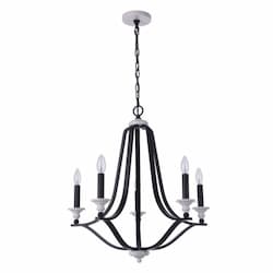 Esme Chandelier Fixture w/o Bulbs, 5 Lights, E12, Black/White