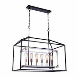 Aaron Island Light Fixture w/o Bulbs, 6 Lights, E26, Black/Brass