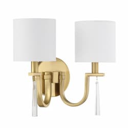 Fortuna Vanity Light Fixture w/o Bulbs, 2 Lights, E12, Satin Brass