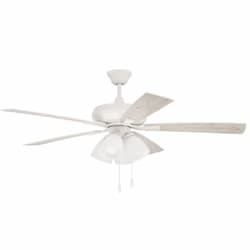 52-in 59W Eos Ceiling Fan, 4 Light, 3-Speed, 5-Blade, White/Washed Oak