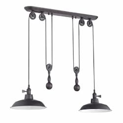 Pulley Pendant Light Fixture w/o Bulbs, 2 Lights, E26, Aged Bronze