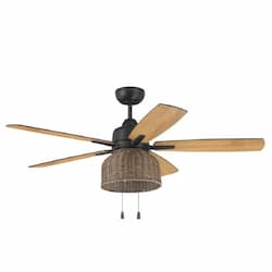52-in 58W Woven Ceiling Fan w/ Bulb, 3-Speed, 5-Blade, Flat Black