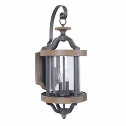 Large Ashwood Outdoor Wall Sconce w/o Bulb, E26, Black/Whiskey Barrel