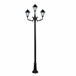 6W LED 10-ft Daniella Post Top Fixture, Three-Head, A19, Black/Clear