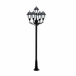 16W 10-ft LED Lamp Post, Five-Head, 1600 lm, 120V, Black/Clear, 6500K