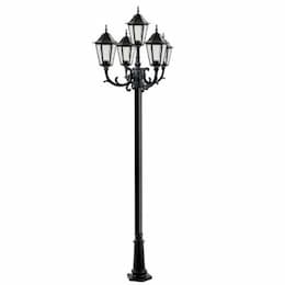 9W 10-ft LED Lamp Post, Five-Head, 1550 lm, 120V, Black/Clear, 3000K