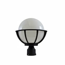 16W 10-in Globe LED Light Post Top Fixture w/ Polycarbonate Lens, Black