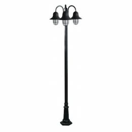 Three Headed Post Light Fixture w/ Guard w/o Bulb, 120V, Black