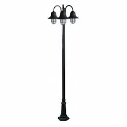 18W LED Three Headed Post Light Fixture w/ Guard, A19, 120V, 3000K, BZ