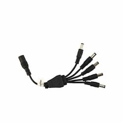 5-Way DC Splitter Plugs, 22/2 AWG, Black