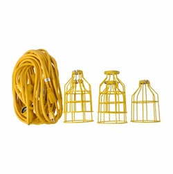 50 ft 15 Amp Temporary 12/3 AWG Work Lights w/ Metal Cages