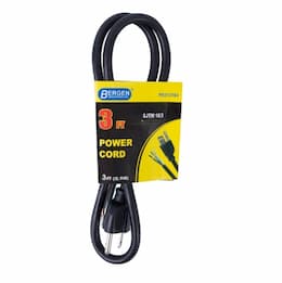 Bergen 3 ft Black Straight Plug 16/3 Power Supply Cord