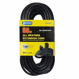 15 Amp 50-ft Extension Cord w/ Single Outlet, #14/3 AWG, 125V, Black