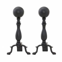 Wrought Iron Ball Andirons, Black