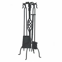 28-in Fireset w/ Center Weave & Crook Handles, 5-Piece, Black