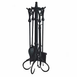 30-in Fireset w/ Heavy Crook Handles, 5-Piece, Wrought Iron, Black