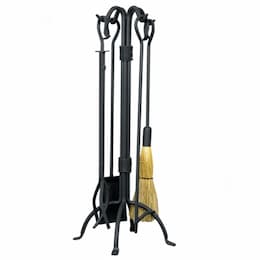 33-in Fireset w/ Crook Handles, 5-Piece, Wrought Iron, Black