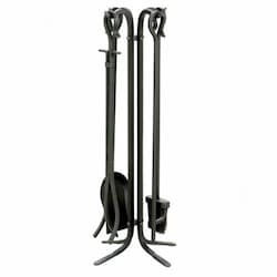 27-in Fireset w/ Crook Handles, 5-Piece, Wrought Iron, Black