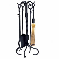 31-in Fireset w/ Ring & Twist Handles, 5-Piece, Wrought Iron, Black