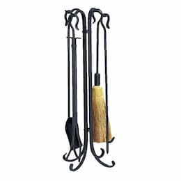 32-in Rustic Fireset w/ Crook Handle, Heavyweight, Wrought Iron, Black