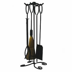 28-in Fireset w/ Ring Handles, 5-Piece, Wrought Iron, Black