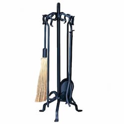 33-in Heavyweight Fireset w/ Crook Handle, 5-pc, Wrought Iron, Black