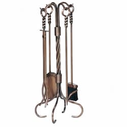 30-in Fireset w/ Ring & Twist Handles, 5-Piece, Antique Copper