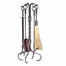 30-in Fireset w/ Ring & Twist Handle, Broom, 5-Piece, Antique Copper