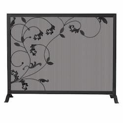 Fireplace Screen, Flowing Leaf, Wrought Iron, 1-Panel, Black