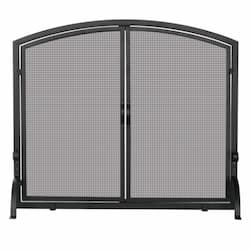 Small Fireplace Screen w/ Doors, Wrought Iron, 1-Panel, Black