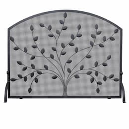 Fireplace Screen, Leaf Design, Wrought Iron, 1-Panel, Black