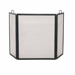 Large Fireplace Screen, Wrought Iron, 3-Panel, Black