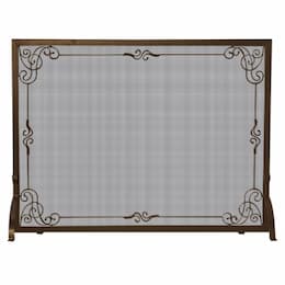 Fireplace Screen, Decorative Scroll, 1-Panel, Bronze