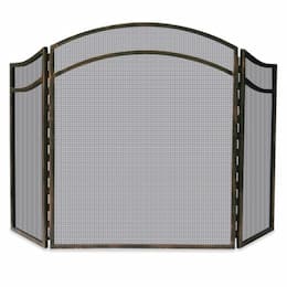 Fireplace Screen w/ Arch Top, 3-Panel, Wrought Iron, Antique Rust