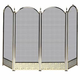 Fireplace Screen w/ Decorative Filigree, 4-Panel, Polished Brass