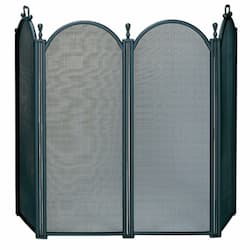 Fireplace Screen w/ Arch Top & Handles, 4-Panel, Black