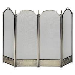 Fireplace Screen w/ Decorative Filigree, 4-Panel, Antique Brass