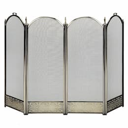 Fireplace Screen w/ Decorative Filigree, 4-Panel, Antique Brass