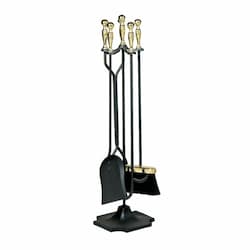 31-in 5pc Black & Polished Brass Finish Fireset w/ Ball Handles