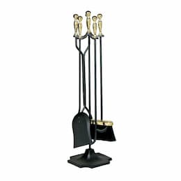 UniFlame 31-in 5pc Black & Polished Brass Finish Fireset w/ Ball Handles