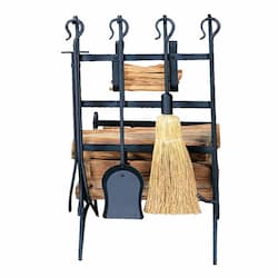 31-in Black Log & Kindling Rack w/ Fire Tools