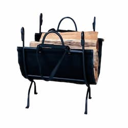 23-in Wide Deluxe Black Wrought Iron Log Holder w/ Carrier Carrier