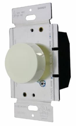 Ivory Single Pole Lighted Incandescent Full Range Rotary Dimmer Control 