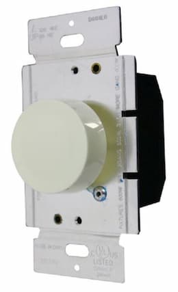 White Single Pole Lighted Incandescent Full Range Rotary Dimmer Control 