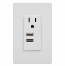 White Dual USB Tamper Resistant Single Receptacle