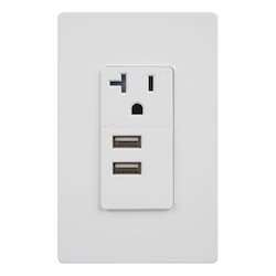 Enerlites White Interchangeable Dual USB Tamper Resistant 20A Single Receptacle