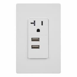 White Interchangeable Dual USB Tamper Resistant 20A Single Receptacle