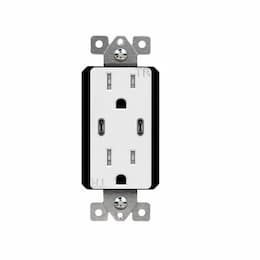 Enerlites 15A Duplex Dual USB Charger, Type C, Tamper Resistant, 125V, White