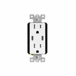 15 Amp Interchangeable Dual USB Type-C Charger Tamper Resistant Duplex Receptacle, White