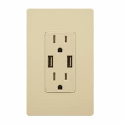 Ivory Tamper Resistant 2 USB Port Charger 15A Receptacle